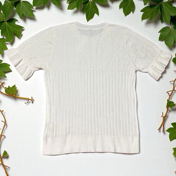 Arach & Cloz Blue Knit Sweater Women’s XL Short Sleeve Pullover Ruffle Hem NWT - Picture 2 of 3